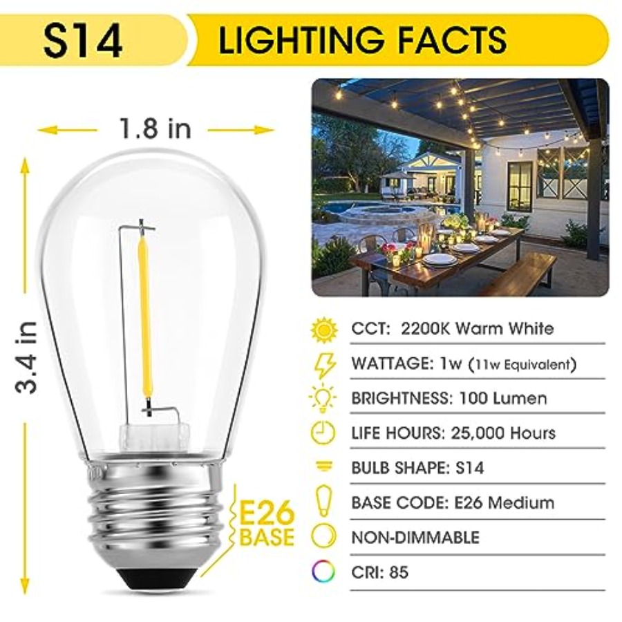 Lot de 36 ampoules LED S14 pou - Outdoor Lighting Patio avis et prix